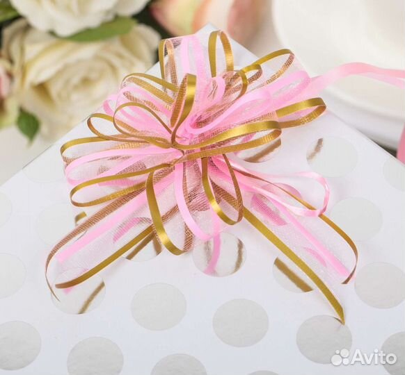 Бант подарочный розово/золотой