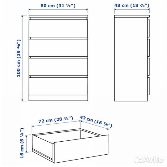 Комод IKEA мальм 4 ящика