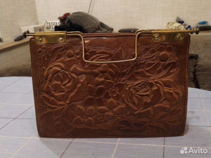 Кожанная сумка СССР, натуральная кожа, латунь