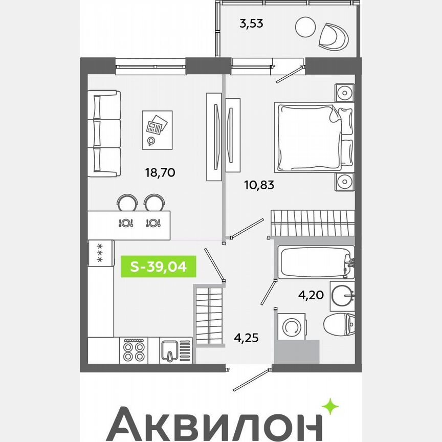 1-к. квартира, 39 м², 5/12 эт.