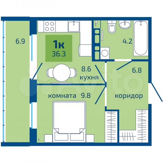 1-к. квартира, 36,3 м², 2/10 эт.