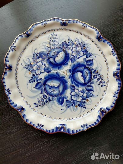 Блюдо фарфор Гжель Синь России, ручная роспись