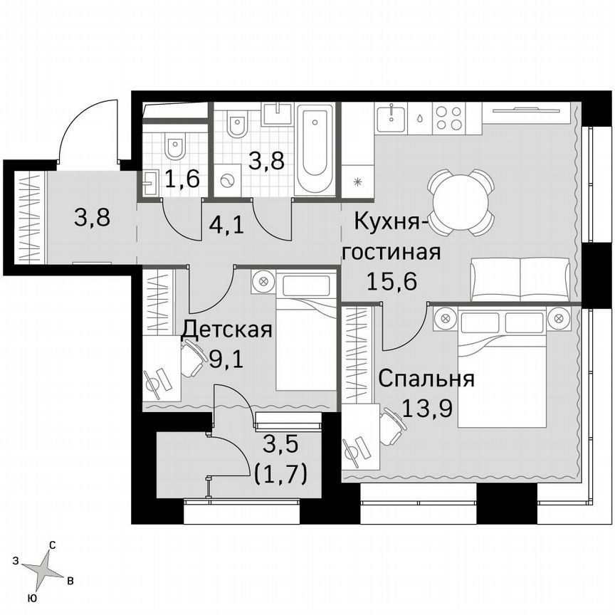 2-к. квартира, 53,5 м², 8/46 эт.