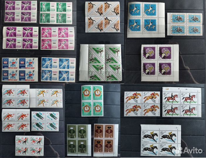 Марки СССР 1960-70-х Спорт квартблок