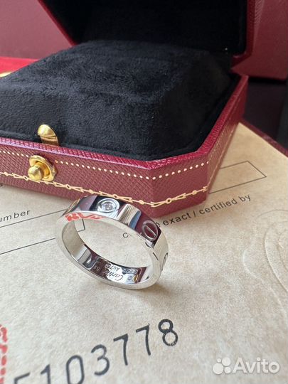 Cartier love кольцо белое золото 1 бриллиант