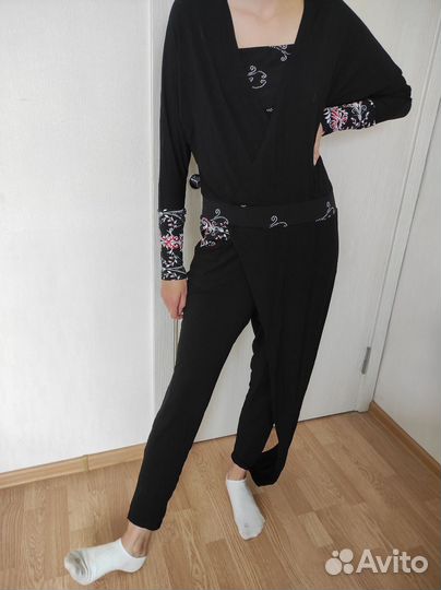 Дизайнерский комбинезон, чёрный трикотаж, 48 разм