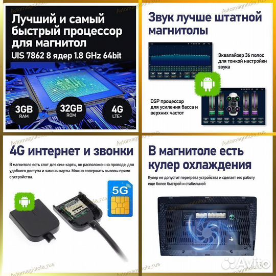 Магнитола Toyota Universal Серебр рамка 7д 3/32GB