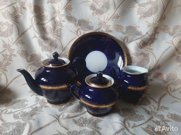 Чайный сервиз лфз СССР, кобальт с золотом