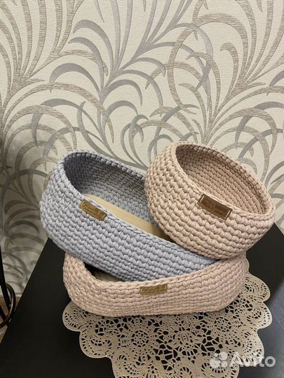 Корзины из трикотажной пряжи интерьерные