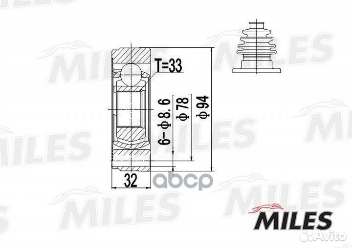 Шрус audi 80/100/VW G2/G3/passat 1.3-1.8 72-94