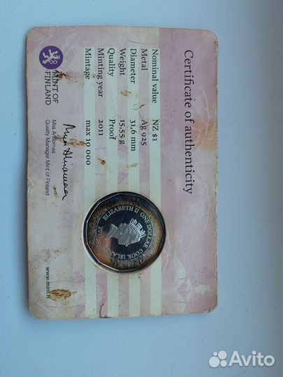 Монета 1 доллар 2011 розы острова кука