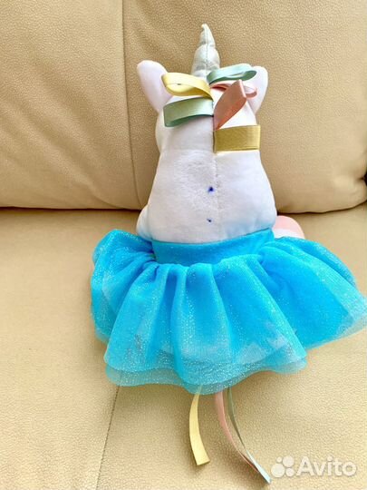 Мягкая игрушка Единорог 30 см белый голубой серый