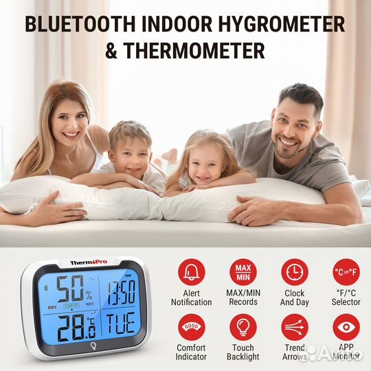 Термометр Гигрометр Часы беспроводной Bluetooth