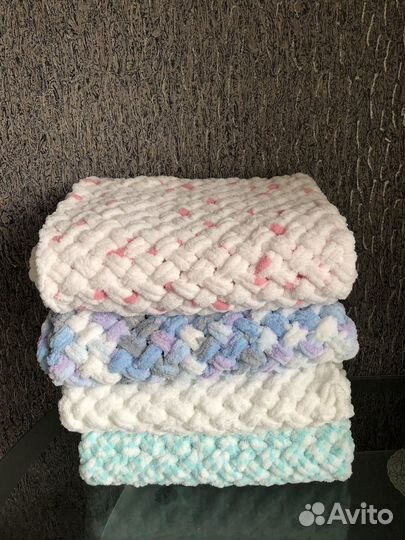 Плед плюшевый вязаный, детский плед, на выписку