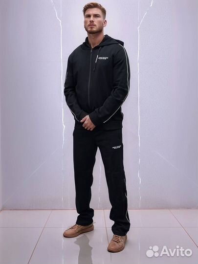 Спортивный костюм Armani черный прямые штаны
