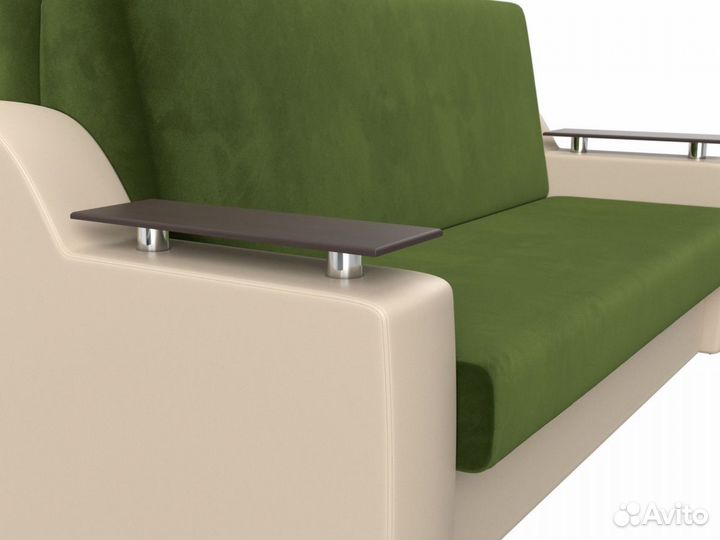 Диван прямой аккордеон Сенатор 160, микровельвет, экокожа, зеленый, бежевый