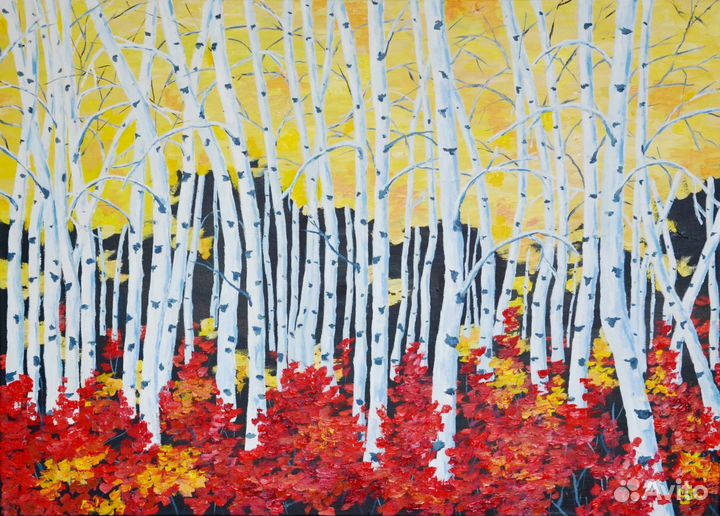 Картина маслом осень берёзы