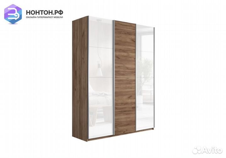 Шкаф-купе 3-х створчатый Прайм белое стекло / краф