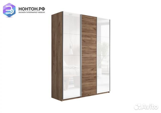 Шкаф-купе 3-х створчатый Прайм белое стекло / краф