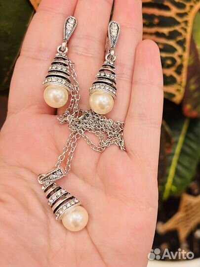 Комплект 925 серьги кулон винтаж