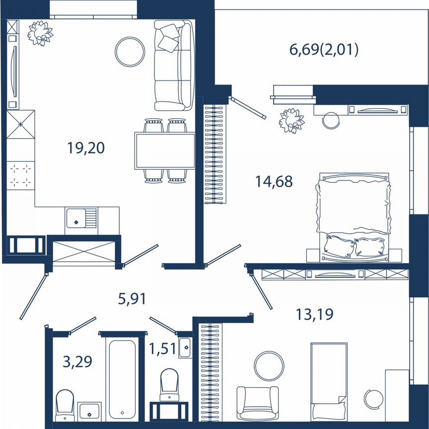 3-к. апартаменты, 59,8 м², 4/5 эт.