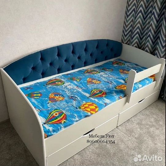 Детская кровать с мягкой спинкой+ Матрас