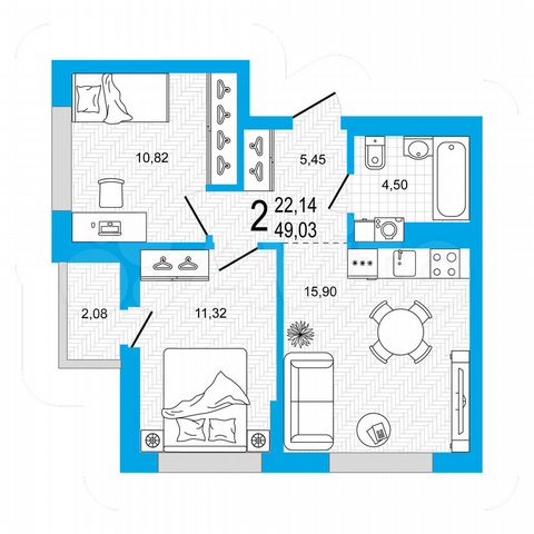 2-к. квартира, 49 м², 9/26 эт.