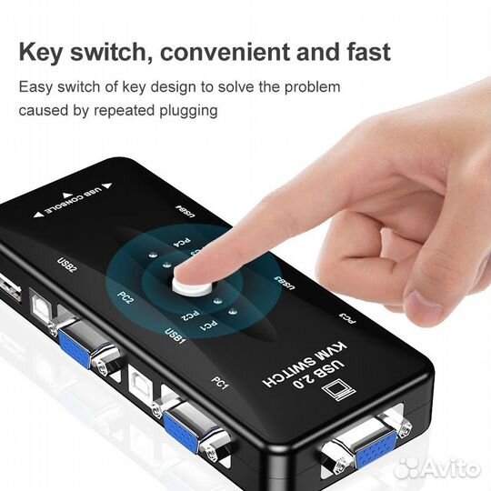Переключатель KVM USB 2.0 на 4 порта VGA/USB-A/USB