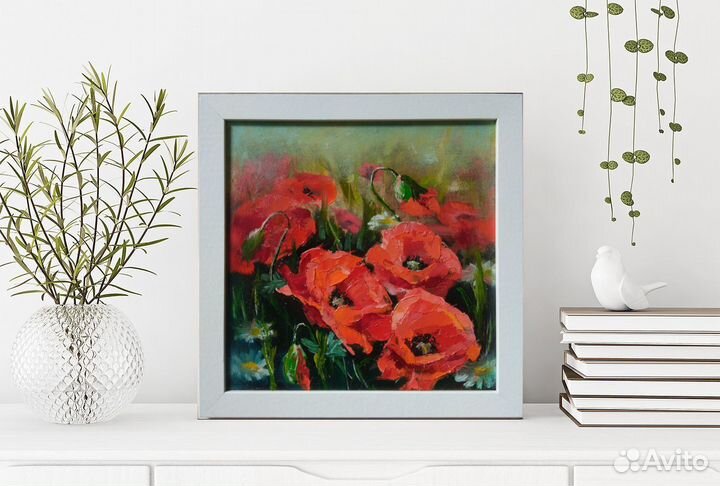 Картина. Живопись, масло. Маки. Цветы