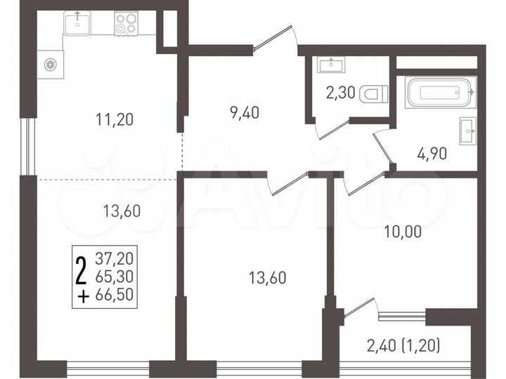 2-к. квартира, 66,5 м², 1/8 эт.