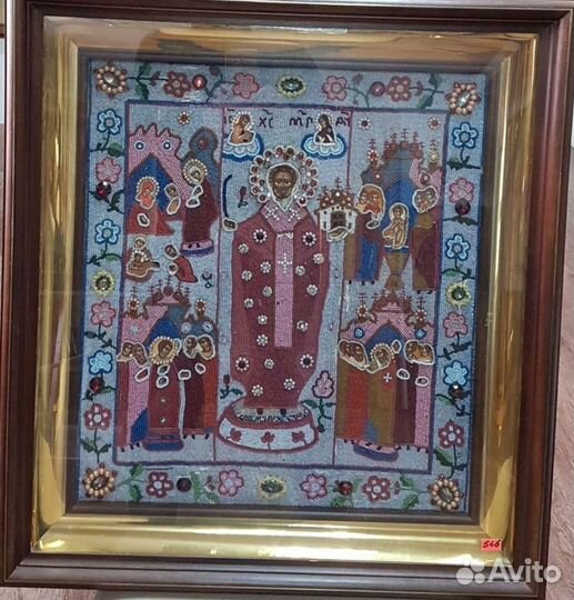 Храмовая икона Чудотворец Николай Можайский, шитый