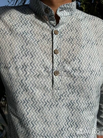 Хлопковая рубашка мужская с принтом ручной работы