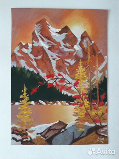 Картина сухой пастелью. Осенний каньон