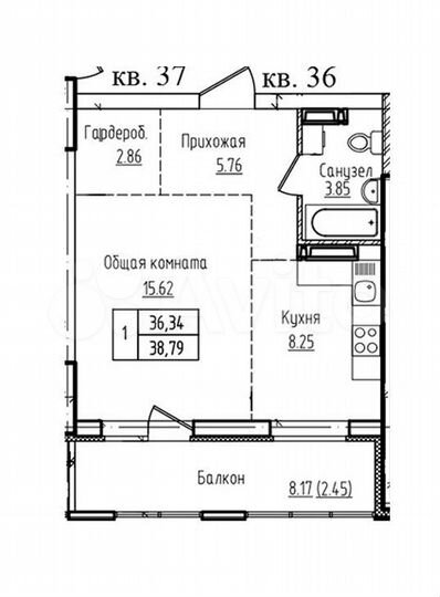 1-к. квартира, 36,3 м², 16/16 эт.