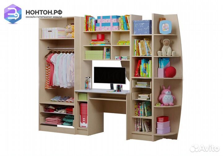 Стенка Юниор-2 сиреневый металлик / дуб беленый