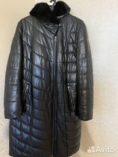 Продам пуховик/пальто кожаный зимний женский