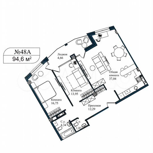 3-к. апартаменты, 94,6 м², 4/5 эт.