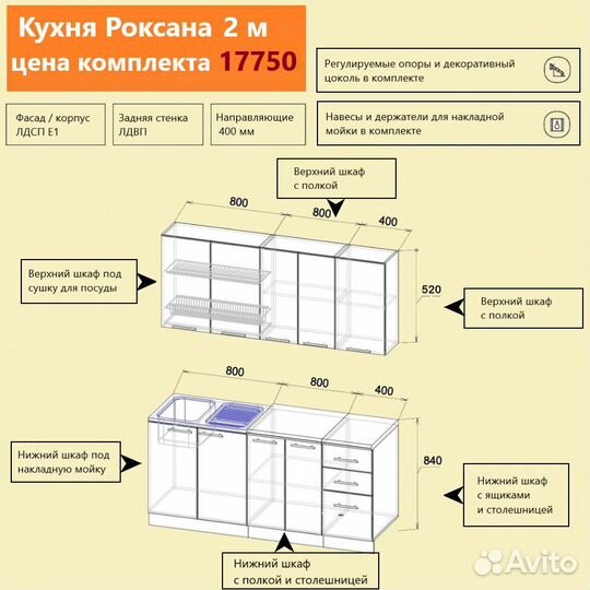 Кухня новая Роксана 2 метра