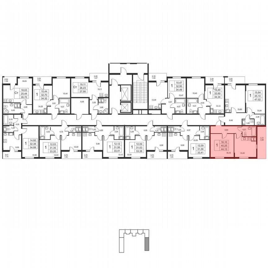 1-к. квартира, 44,1 м², 18/19 эт.