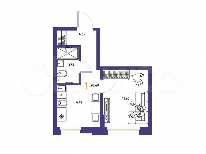 1-к. квартира, 28,5 м², 13/15 эт.