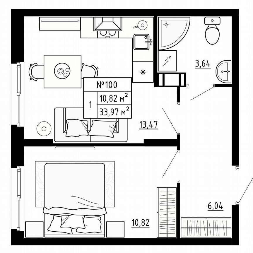 1-к. квартира, 34 м², 3/4 эт.