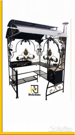 Мангал с крышей и печью для казана