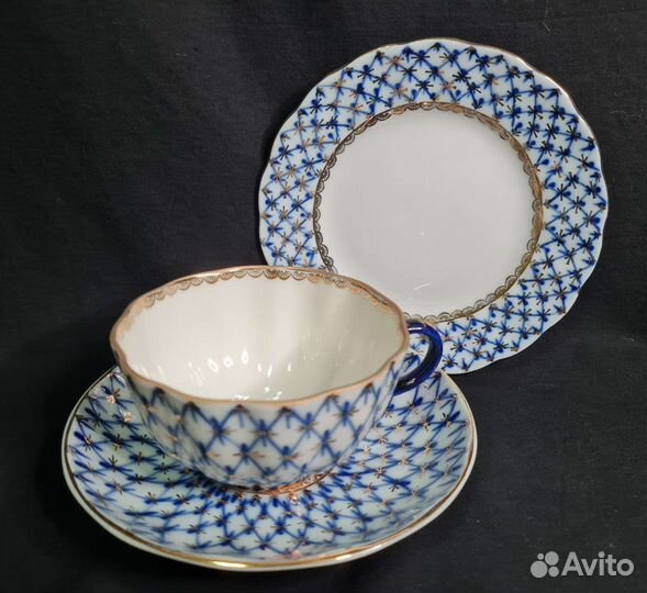 Чайная Тройка лфз Кобальтовая сетка СССР