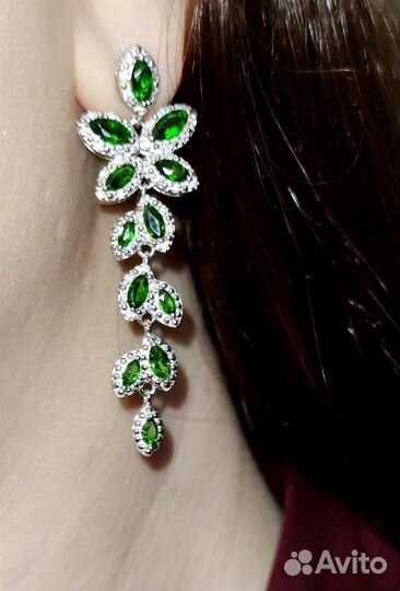 Серьги серебро 925 пробы с диопсидами