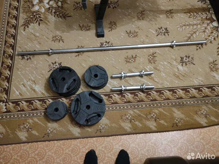 Скамья для жима, штанга, свободный вес