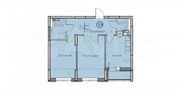 2-к. квартира, 56 м², 3/10 эт.