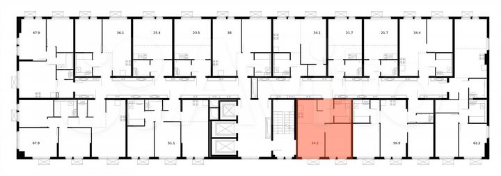 2-к. квартира, 34,2 м², 19/25 эт.
