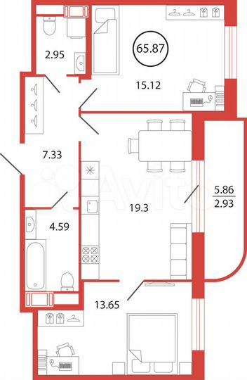 2-к. квартира, 65,9 м², 11/12 эт.