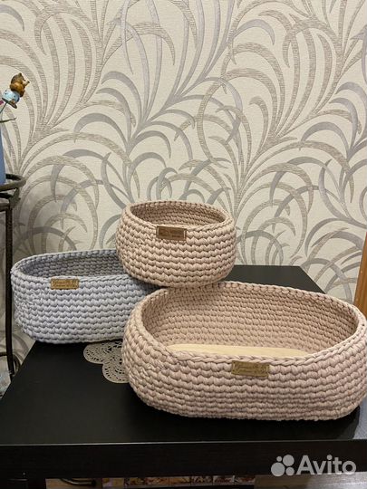 Корзины из трикотажной пряжи интерьерные