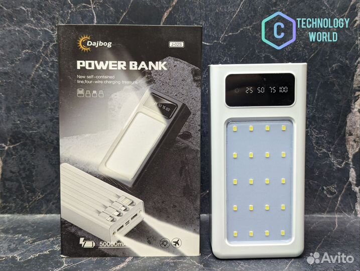 Повербанк 50000 с фонариком повер банк прожектор